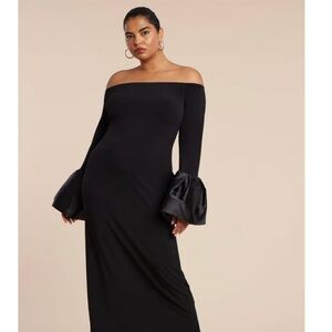 Eloquii Black Off-Shoulder Long Sleeve Dress